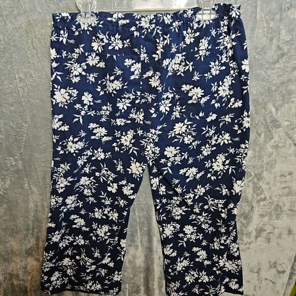 Lauren Ralph Lauren Women's Med Blue  Floral Cropped Pants linen blend wide leg - Picture 7 of 12